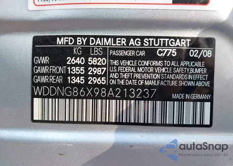 2008 Mercedes-Benz S 550 4Matic from USA, damaged, VIN WDDNG86X98A213237